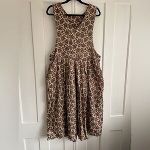 Vintage Nerdy Art Teacher Floral Brown Paisley Sleeveless Flannel Dress 90s